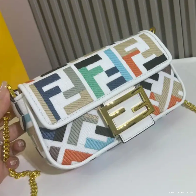 Cheap Bag Mini Multi Motif FF Canvas In Baguette Fendi White 0527